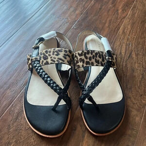 Cole Haan Anica leather braided sandals w/ leopard design-NWOT-size 6.5